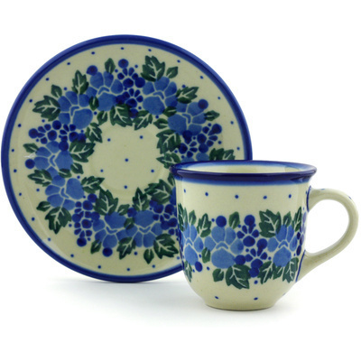 Polish Pottery Espresso Cup with Saucer 3 oz Heaven Sent