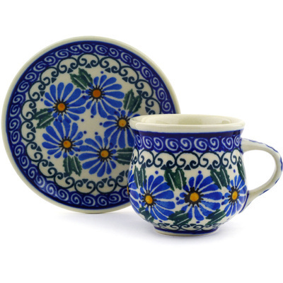 Polish Pottery Espresso Cup with Saucer 3 oz Marigold Morning