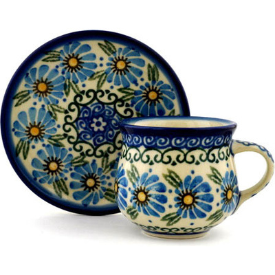 Polish Pottery Espresso Cup with Saucer 3 oz Morning Daisy