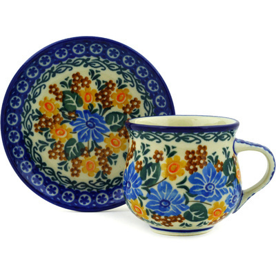 Polish Pottery Espresso Cup with Saucer 3 oz Star Power UNIKAT