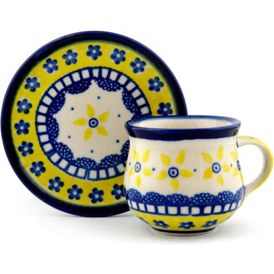 Polish Pottery Espresso Cup with Saucer 3 oz Sunshine