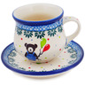 Polish Pottery Espresso Cup with Saucer 3 oz Teddy Bear UNIKAT