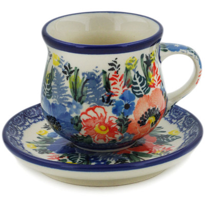 Polish Pottery Espresso Cup with Saucer 3 oz Touch Of Beauty UNIKAT