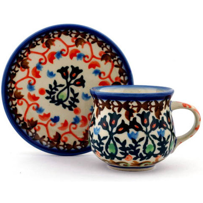 Polish Pottery Espresso Cup with Saucer 3 oz Tulip Trio
