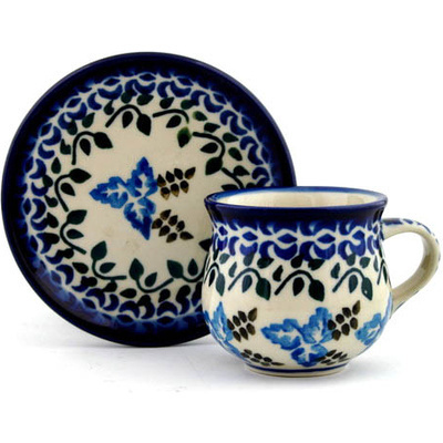 Polish Pottery Espresso Cup with Saucer 3 oz Tuscan Vines