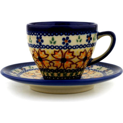 Polish Pottery Espresso Cup with Saucer 3 oz UNIKAT