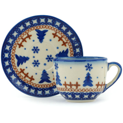Polish Pottery Espresso Cup with Saucer 3 oz Winter Snow