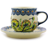 Polish Pottery Espresso Cup with Saucer 3 oz Yellow Dandelions