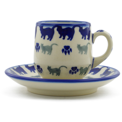 Polish Pottery espresso cup with saucer Boo Boo Kitty Paws