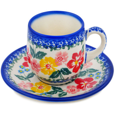 Polish Pottery espresso cup with saucer Hibiscus Haven