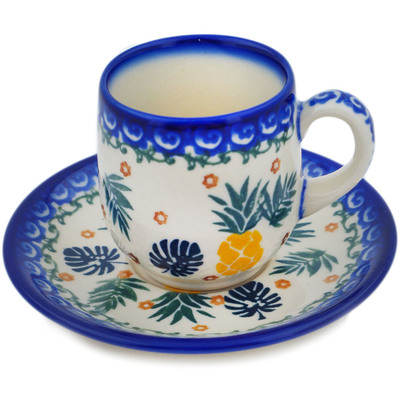 Polish Pottery espresso cup with saucer Pineapple Parade