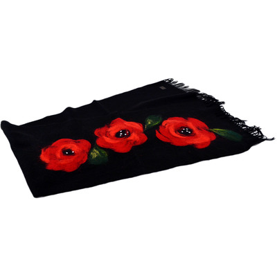 Textile Felt Shawl 69&quot; Black Poppy