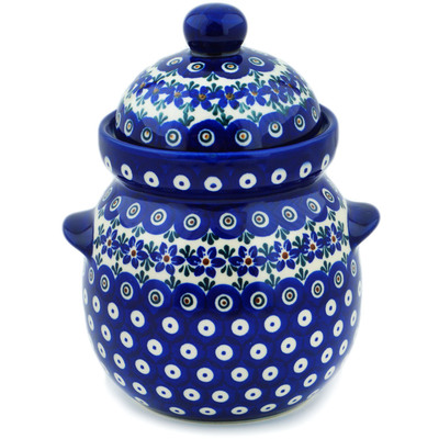 Polish Pottery Fermenting Crock Pot 39 oz Starflower Peacock