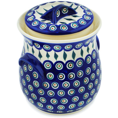 Polish Pottery Fermenting Crock Pot 69 oz Peacock Leaves