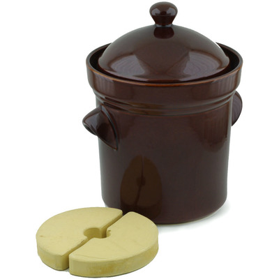 Stoneware Fermenting Crock Pot 6L (1.5 gal) with Stone Weight Brown