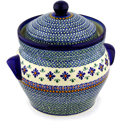 Polish Pottery Fermenting crock pot Gingham Flowers