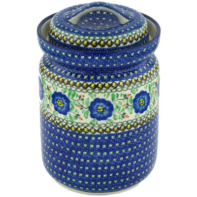 Polish Pottery Fermenting Crock with Water Seal Airlock Cobalt Poppies UNIKAT