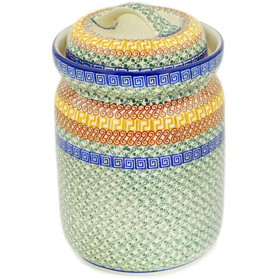 Polish Pottery Fermenting Crock with Water Seal Airlock Grecian Sea
