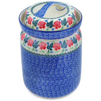 Polish Pottery Fermenting Crock with Water Seal Airlock Rose Wreath
