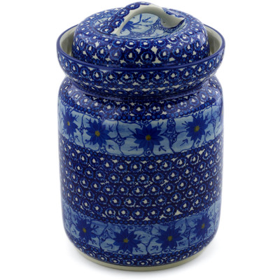 Polish Pottery Fermenting Crock with Water Seal Airlock Winter Water Daisies UNIKAT