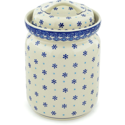 Polish Pottery Fermenting Crock with Waterseal Airlock Blue Snowflake