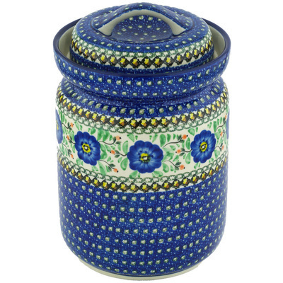 Polish Pottery Fermenting Crock with Waterseal Airlock Cobalt Poppies UNIKAT