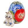Polish Pottery Figurine Egg with Bunnies UNIKAT