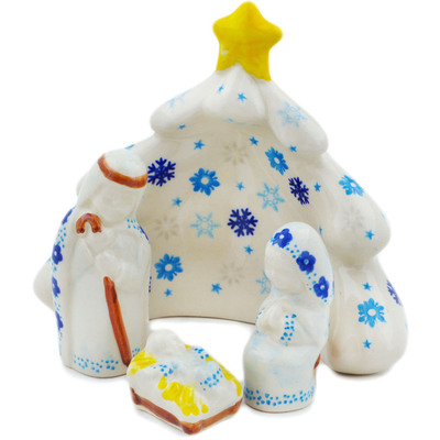 Polish Pottery Figurine Nativity Set 6&quot; Snowflakes