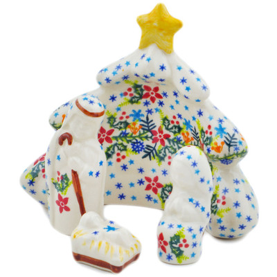 Polish Pottery Figurine Nativity Set 6&quot; String Of Stars
