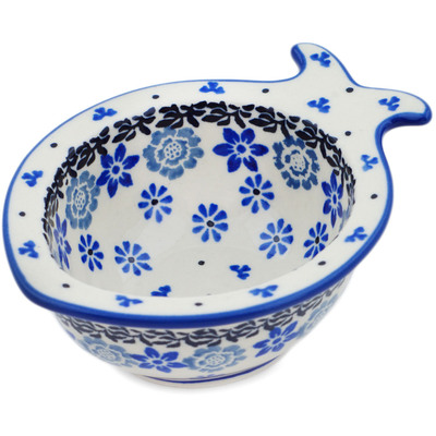 Polish Pottery Fish Shaped Bowl Daisy Blues