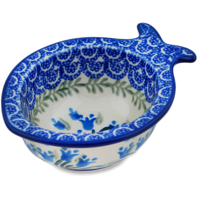 Polish Pottery Fish Shaped Bowl Feathery Bluebells