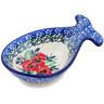 Polish Pottery Fish Shaped Bowl Red Pansy