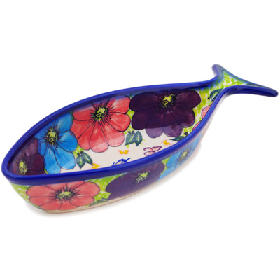 Polish Pottery Fish Shaped Platter 10&quot; Bundles Of Spring UNIKAT