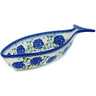 Polish Pottery Fish Shaped Platter 10&quot; Cobalt Hydrangea UNIKAT