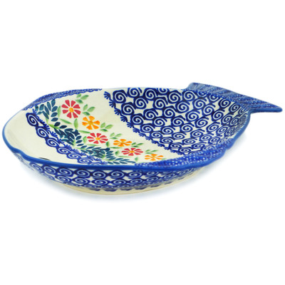 Polish Pottery Fish Shaped Platter 10&quot; Wave Of Flowers