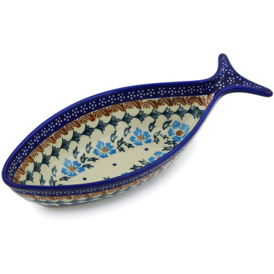 Polish Pottery Fish Shaped Platter 11&quot; Blue Cornflower