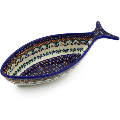 Polish Pottery Fish Shaped Platter 11&quot; Blue Cress