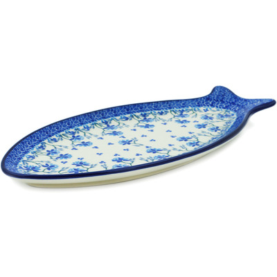 Polish Pottery Fish Shaped Platter 12&quot; Blue Grapevine
