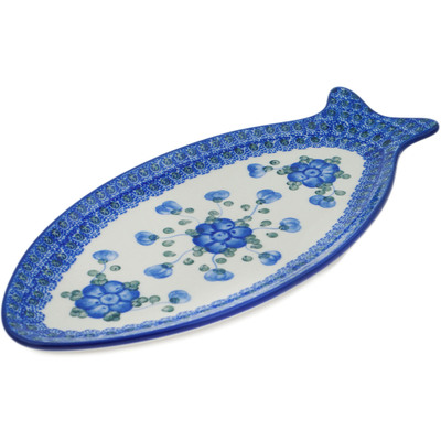 Polish Pottery Fish Shaped Platter 12&quot; Blue Poppies