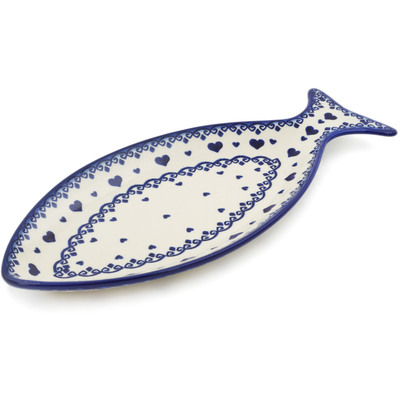 Polish Pottery Fish Shaped Platter 12&quot; Blue Valentine