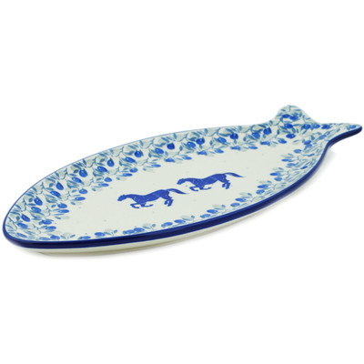 Polish Pottery Fish Shaped Platter 12&quot; Horse Gallop