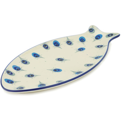 Polish Pottery Fish Shaped Platter 12&quot; Peacock Blues