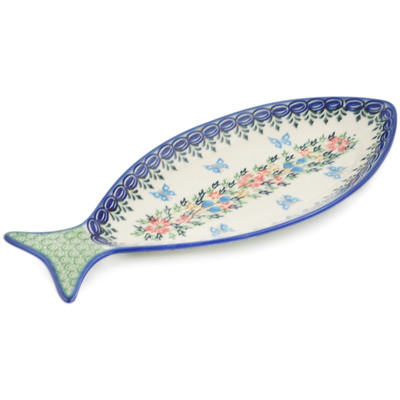 Polish Pottery Fish Shaped Platter 12&quot; Ring Of Flowers UNIKAT