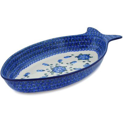 Polish Pottery Fish Shaped Platter 13&quot; Blue Poppies