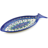 Polish Pottery Fish Shaped Platter 13&quot; Blue Tulip Garden UNIKAT