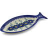 Polish Pottery Fish Shaped Platter 13&quot; Blue Wildflower UNIKAT