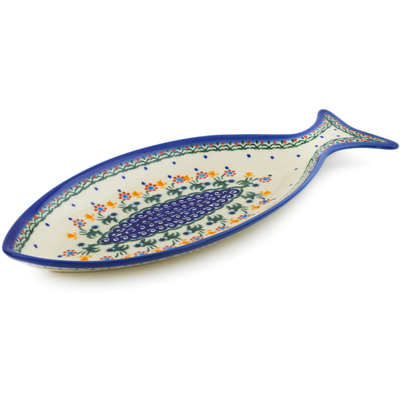 Polish Pottery Fish Shaped Platter 13&quot; Spring Flowers UNIKAT
