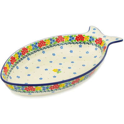 Polish Pottery Fish Shaped Platter 13&quot; Sunny Spring