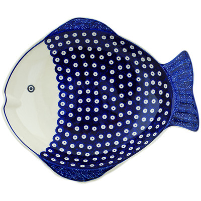 Polish Pottery Fish Shaped Platter 15&quot; Peacock