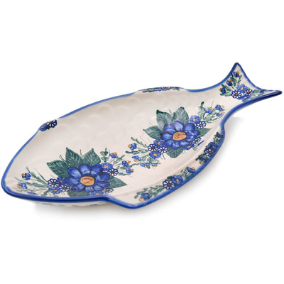 Polish Pottery Fish Shaped Platter 17&quot; Blue Meadow